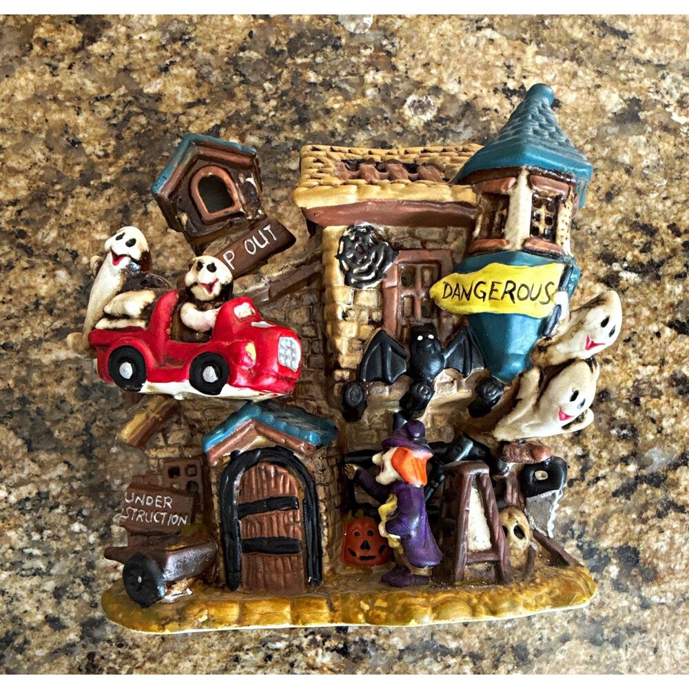 Halloween Haunted House Village Decor, Painted Ceramic w/ Ghosts